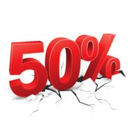 50 percent discount breaks ground on white background