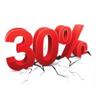 30 percent discount breaks ground on white background