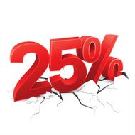 25 percent discount breaks ground on white background