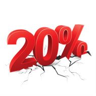 20 percent discount breaks ground on white background