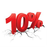 10 percent discount breaks ground on white background
