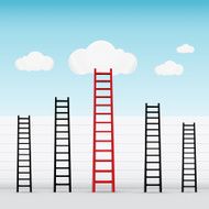 Red ladders up to the cloud success business concept