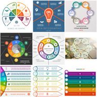 Set 9 templates Infographics cyclic processes for six positions