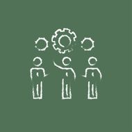 Businessmen under the gears icon drawn in chalk