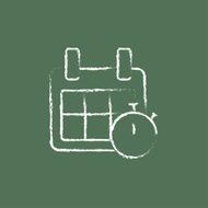 Calendar and stopwatch icon drawn in chalk