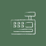 Cash register machine icon drawn in chalk