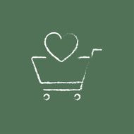 Shopping cart with heart icon drawn in chalk