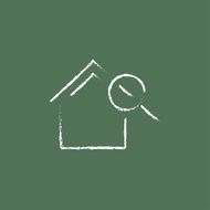 House and magnifying glass icon drawn in chalk