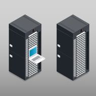 Server tower rack detailed isometric icon