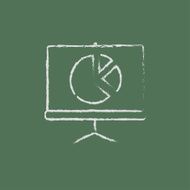 Roller screen with the pie chart icon drawn in chalk
