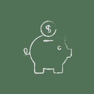 Piggy bank and dollar coin icon drawn in chalk