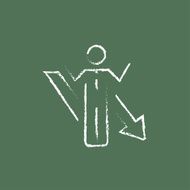 Businessman with arrow down icon drawn in chalk