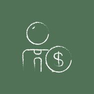 Man with dollar sign icon drawn in chalk