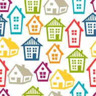 Town seamless pattern with cottages and houses N2