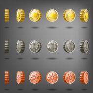 Vector coin rotation gold copper silver