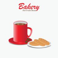 Red coffee cup with bakery bread