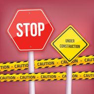 Vector Stop Sign Website Under Construction Template with Yellow