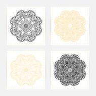 Hand drawn outline round ornament Set of cards template with