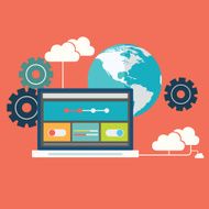 Computer device data cloud storage security flat design vector illustration