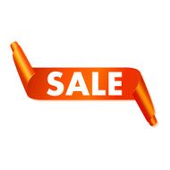 Sale tag on orange curved paper banner isolated N2