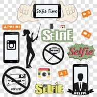 Selfie related vector icons set