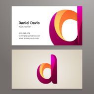 Modern letter d twisted Business card template N3