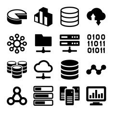 Big Data Analytics Icons Set on White Background Vector