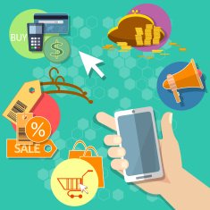 Internet shopping mobile e-commerce concept human hand