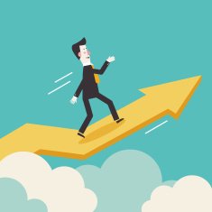 Successful businessman with a growing chart Modern vector illustration design