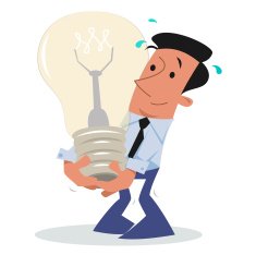 Corporate character with big good idea