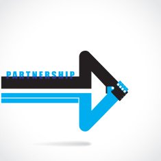Creative arrow sign and handshake abstract design symbol