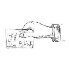 Hand holding credit card sketch vector illustration
