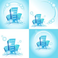 Set of illustration a city with soap bubbles