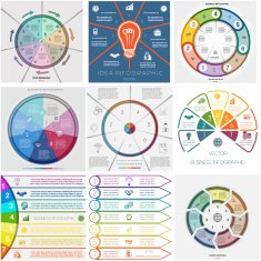 Set 9 templates Infographics cyclic processes Seven positions