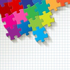 PUZZLE colorful on a checkered paper background