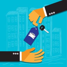 seller holds key for car and gives to buyer