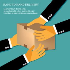 Hand to hand secure delivery concept in flat design