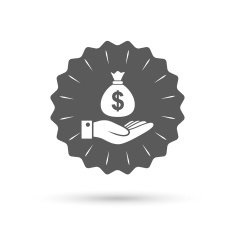 Dollar and hand sign Palm holds money bag