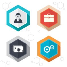 Businessman signs Human and cash money icons N4