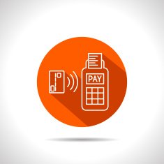 Card paying wirelessly over POS terminal Vector icon N2