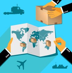 delivery concept hands holding map with parcels