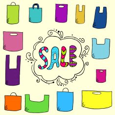 Sale background with doodle plastic bags