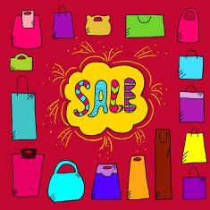 Sale background with doodle paper bags