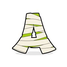 Letter A Mummy Typography icon in bandages Egyptian zombie t