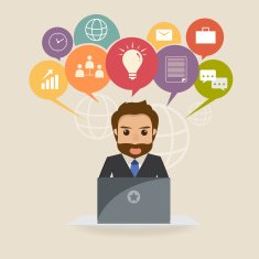 businesman at office work with flat icon