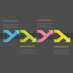 Infographic ribbon up down arrow dashed circle text Timeline Flat