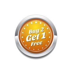 Buy 2 get 1 free Yellow Vector Icon Button