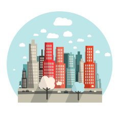 Flat Design City Vector Illustration