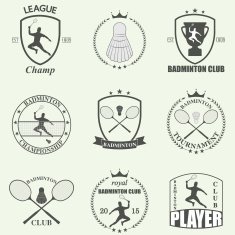 Badminton labels and icons set Vector