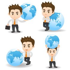 cartoon illustration Businessman with global
